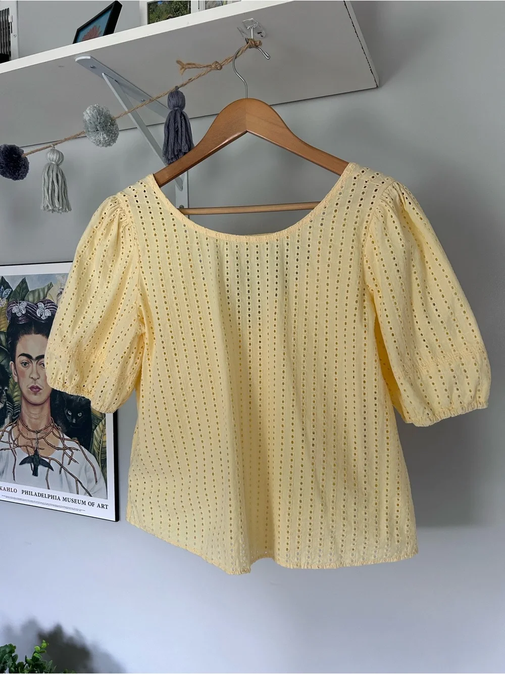 LOFT Yellow Eyelet Puff Sleeve Top
